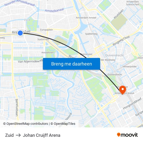 Zuid to Johan Cruijff Arena map