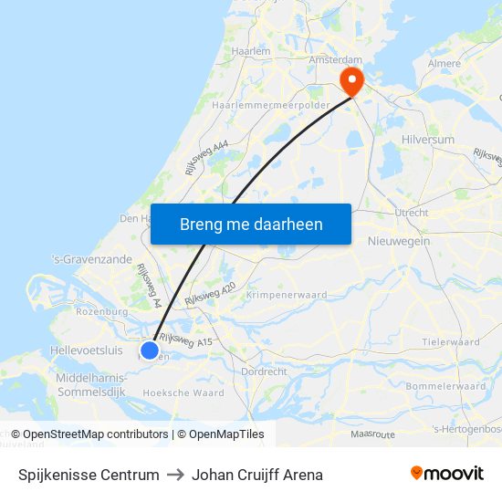 Spijkenisse Centrum to Johan Cruijff Arena map