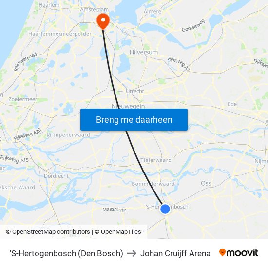 'S-Hertogenbosch (Den Bosch) to Johan Cruijff Arena map