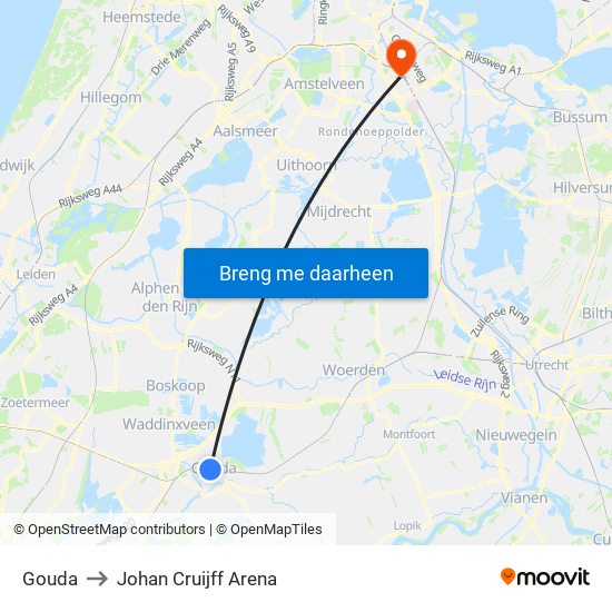 Gouda to Johan Cruijff Arena map