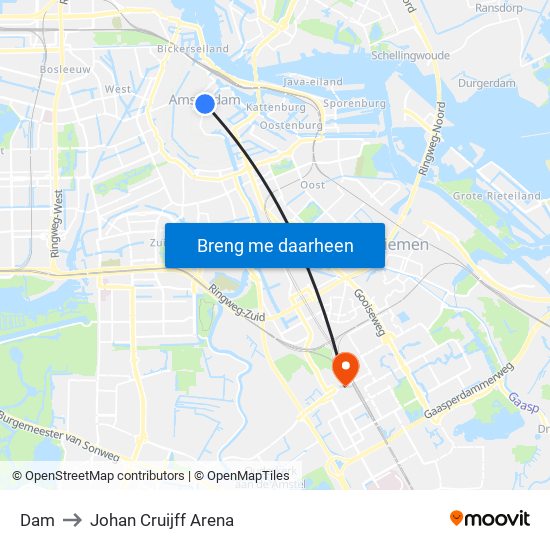 Dam to Johan Cruijff Arena map