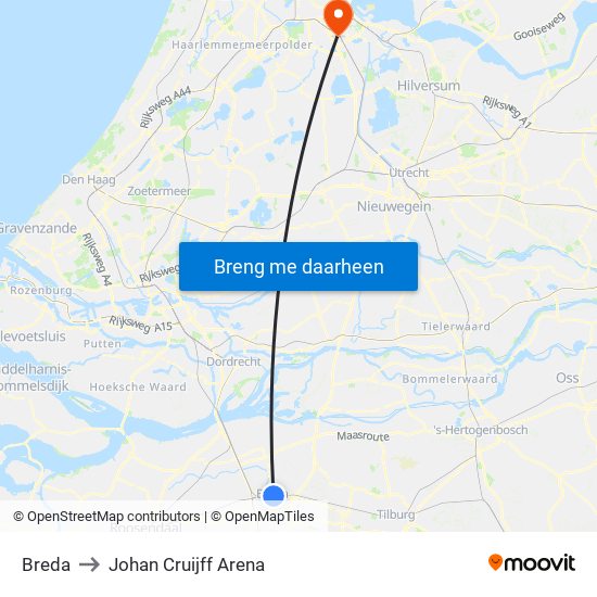 Breda to Johan Cruijff Arena map