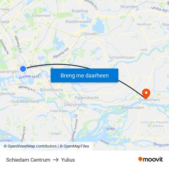 Schiedam Centrum to Yulius map