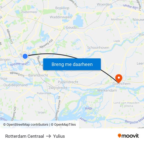 Rotterdam Centraal to Yulius map