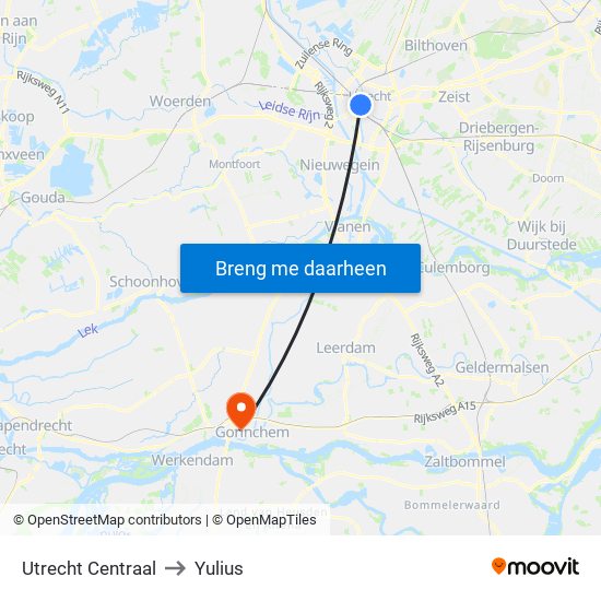 Utrecht Centraal to Yulius map