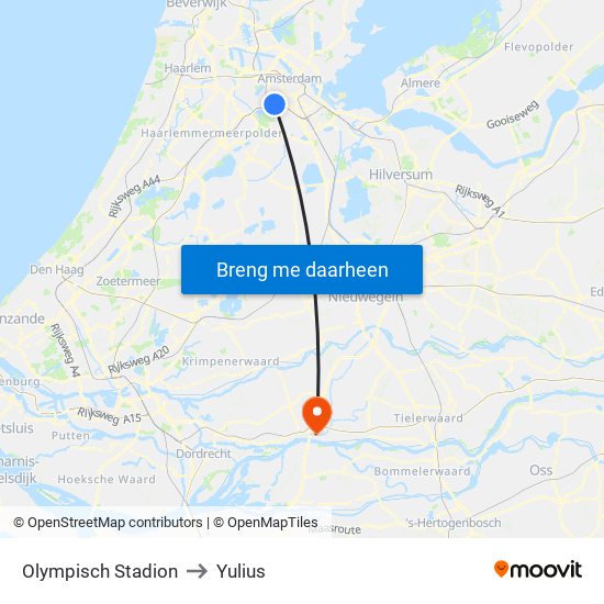 Olympisch Stadion to Yulius map