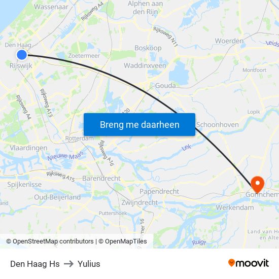 Den Haag Hs to Yulius map