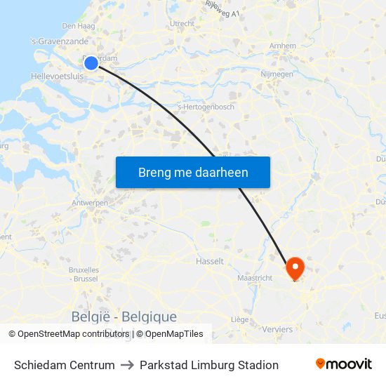 Schiedam Centrum to Parkstad Limburg Stadion map