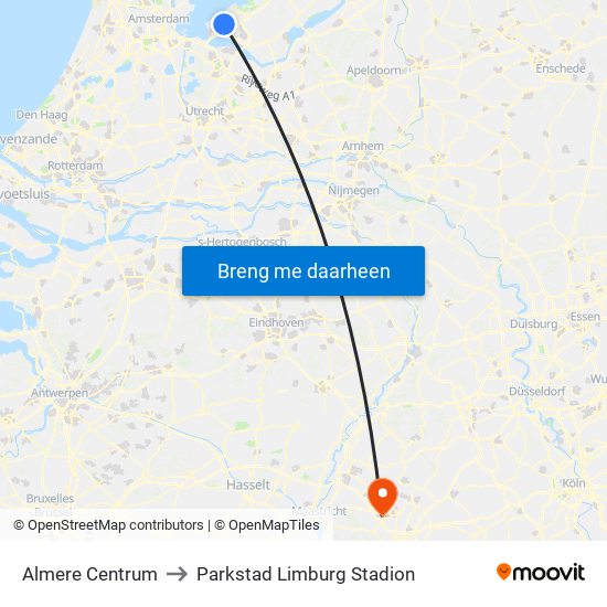 Almere Centrum to Parkstad Limburg Stadion map