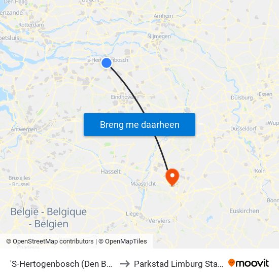 'S-Hertogenbosch (Den Bosch) to Parkstad Limburg Stadion map