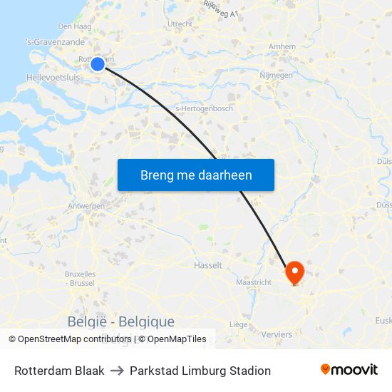 Rotterdam Blaak to Parkstad Limburg Stadion map