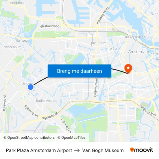 Park Plaza Amsterdam Airport to Van Gogh Museum map