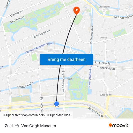 Zuid to Van Gogh Museum map