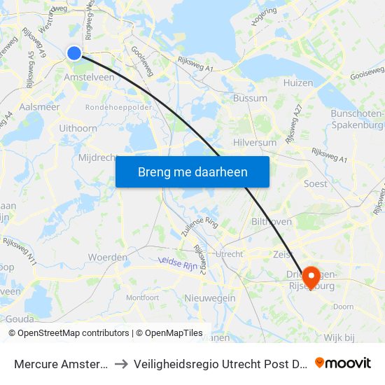 Mercure Amsterdam Airport to Veiligheidsregio Utrecht Post Driebergen-Rijsenburg map