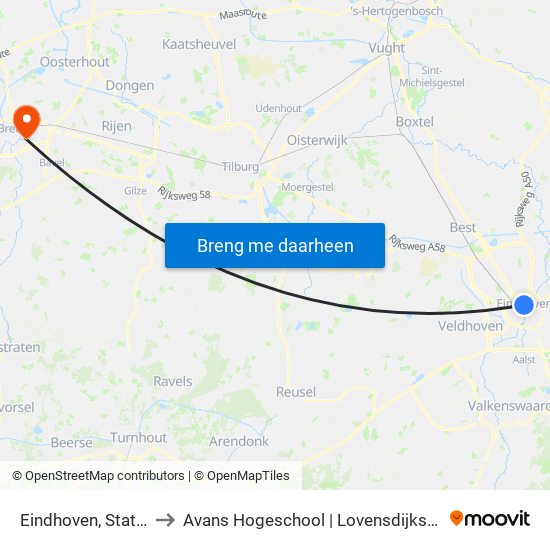 Eindhoven, Station to Avans Hogeschool | Lovensdijkstraat map