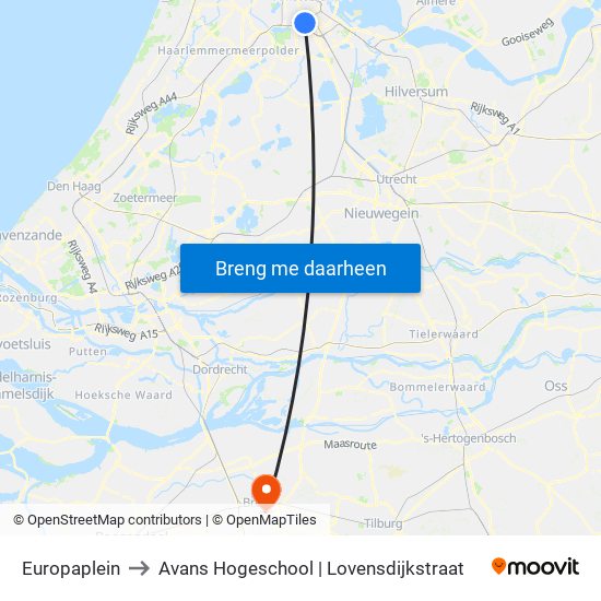 Europaplein to Avans Hogeschool | Lovensdijkstraat map