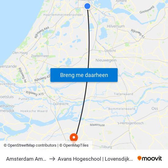 Amsterdam Amstel to Avans Hogeschool | Lovensdijkstraat map