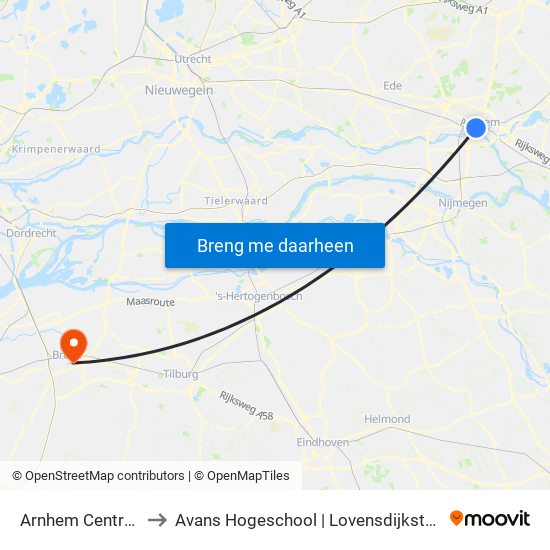 Arnhem Centraal to Avans Hogeschool | Lovensdijkstraat map