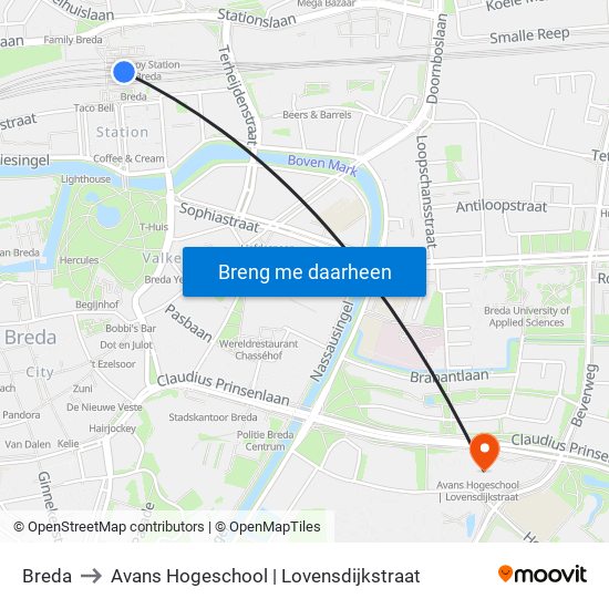 Breda to Avans Hogeschool | Lovensdijkstraat map