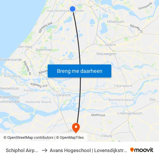 Schiphol Airport to Avans Hogeschool | Lovensdijkstraat map