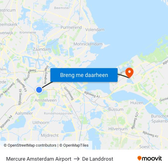 Mercure Amsterdam Airport to De Landdrost map