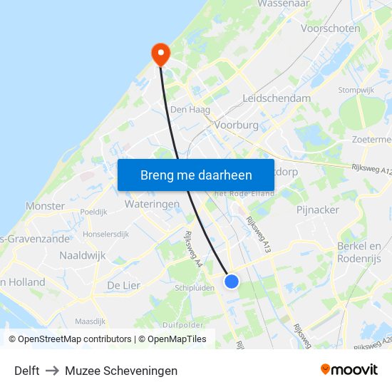 Delft to Muzee Scheveningen map