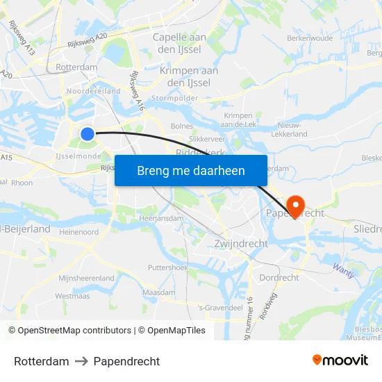 Rotterdam to Papendrecht map