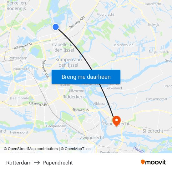 Rotterdam to Papendrecht map