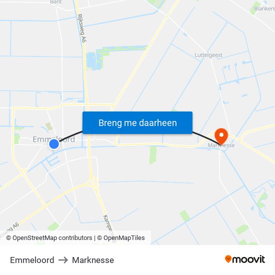 Emmeloord to Marknesse map