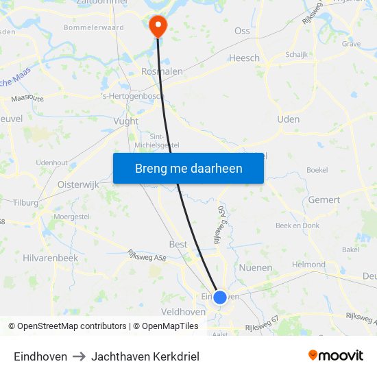 Eindhoven to Jachthaven Kerkdriel map