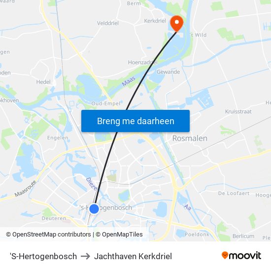 'S-Hertogenbosch to Jachthaven Kerkdriel map