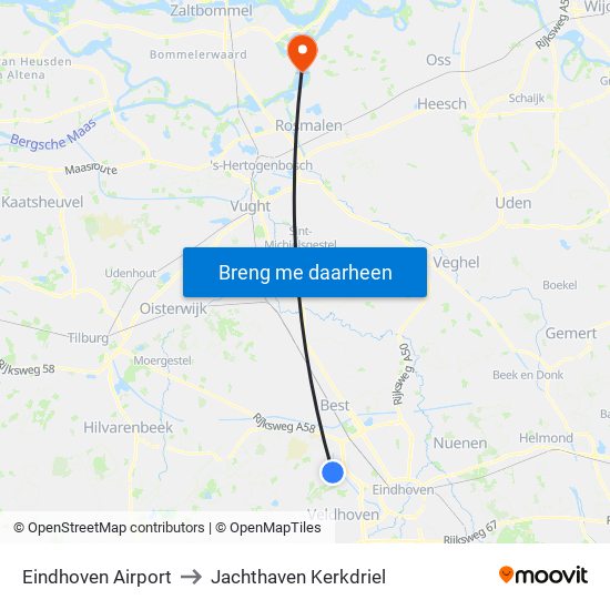 Eindhoven Airport to Jachthaven Kerkdriel map