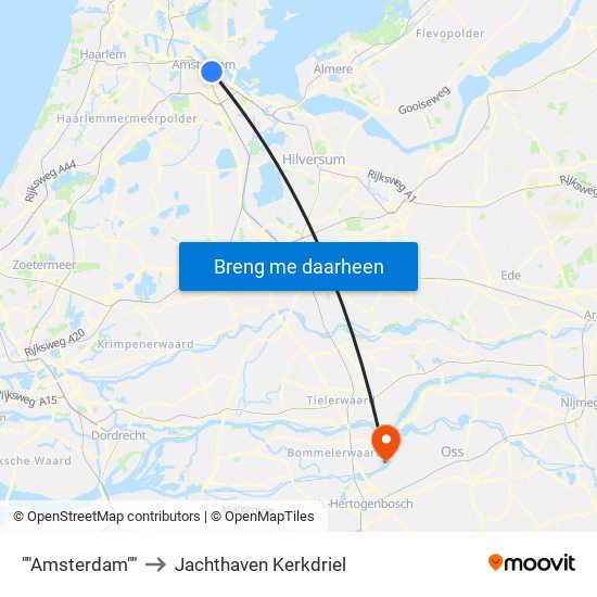 ""Amsterdam"" to Jachthaven Kerkdriel map