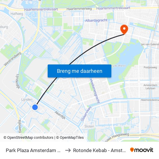 Park Plaza Amsterdam Airport to Rotonde Kebab - Amsterdam map