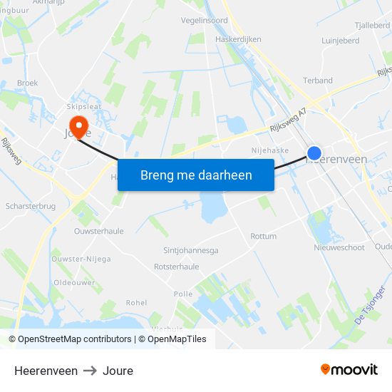 Heerenveen to Joure map