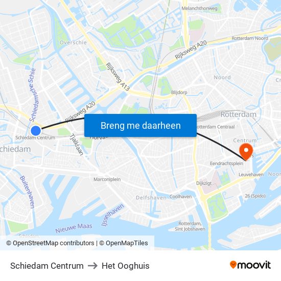 Schiedam Centrum to Het Ooghuis map