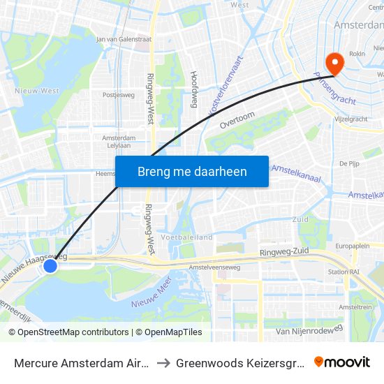 Mercure Amsterdam Airport to Greenwoods Keizersgracht map