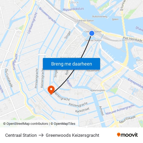 Centraal Station to Greenwoods Keizersgracht map