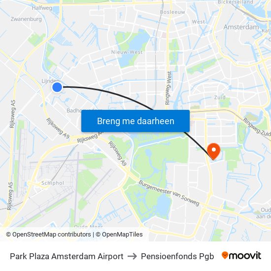 Park Plaza Amsterdam Airport to Pensioenfonds Pgb map