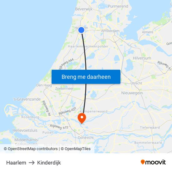 Haarlem to Kinderdijk map