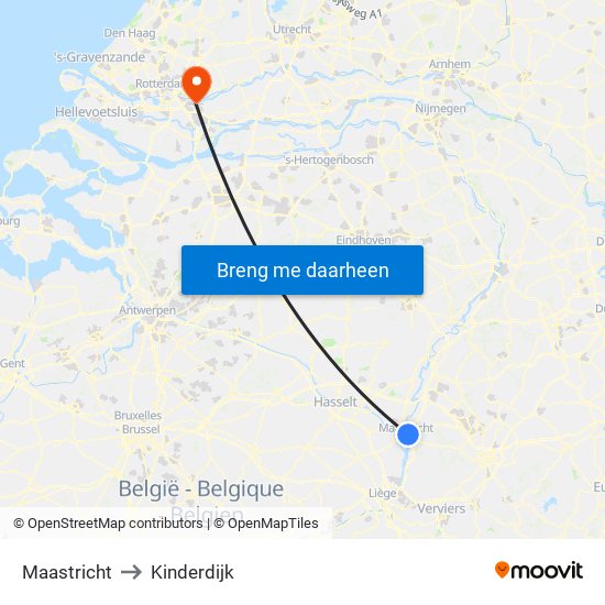 Maastricht to Kinderdijk map
