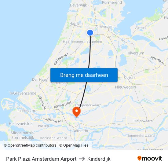 Park Plaza Amsterdam Airport to Kinderdijk map
