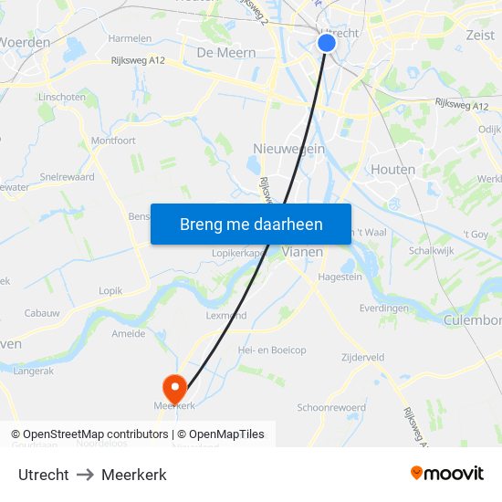 Utrecht to Meerkerk map