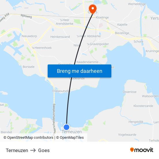 Terneuzen to Goes map