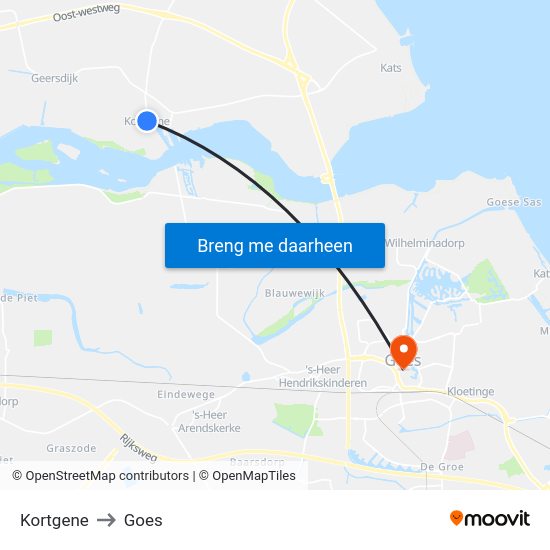 Kortgene to Goes map