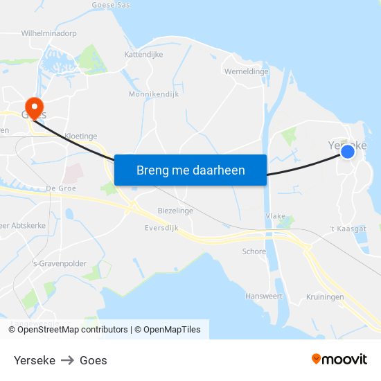 Yerseke to Goes map