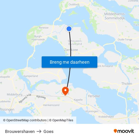 Brouwershaven to Goes map