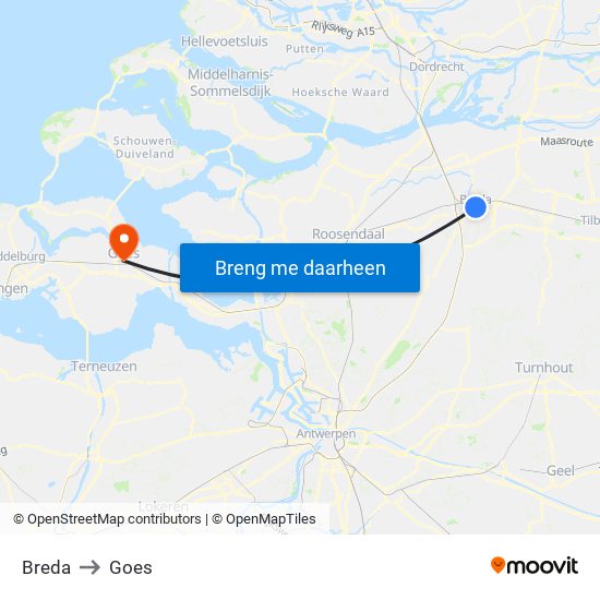 Breda to Goes map