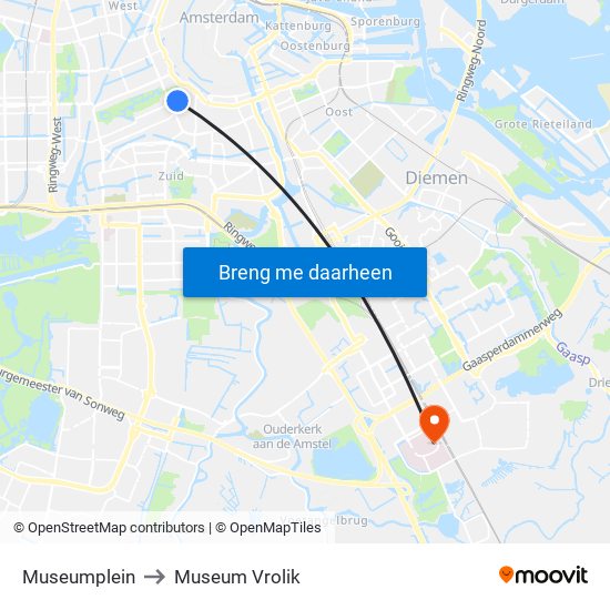 Museumplein to Museum Vrolik map