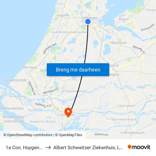 1e Con. Huygensstraat to Albert Schweitzer Ziekenhuis, Loc. Dordwijk map